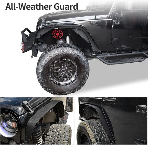 مشاعل الحاجز الأمامي والخلفي المسطحة من OEDRO متوافقة مع 2007-2018 Jeep Wrangler JK & JKU Unlimited، مجموعة بطانة فولاذية للطرق الوعرة مكونة من 4 قطع in Kuwait