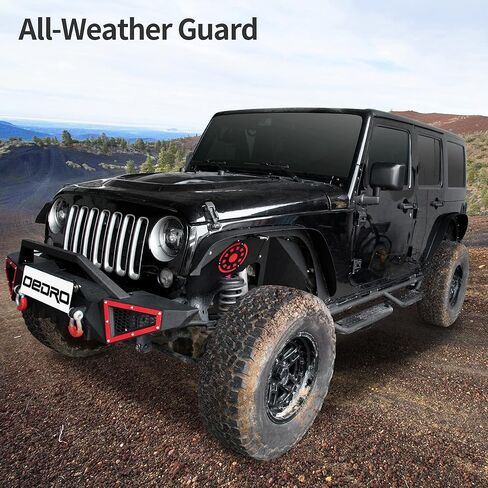 مشاعل الحاجز الأمامي والخلفي المسطحة من OEDRO متوافقة مع 2007-2018 Jeep Wrangler JK & JKU Unlimited، مجموعة بطانة فولاذية للطرق الوعرة مكونة من 4 قطع in Kuwait