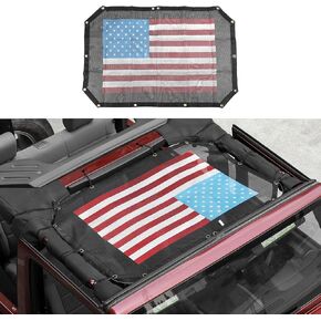 JeCar Mesh Sunshade 2 باب غطاء علوي متين من البوليستر يوفر حماية من أشعة الشمس فوق البنفسجية لسيارة Jeep Wrangler JK & Unlimited 2007-2018 (العلم الأمريكي باللونين الأسود والأبيض) in Saudi Arabia