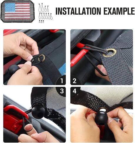 JeCar Mesh Sunshade 2 Door Durable Polyester Top Cover Provides UV Sun Protection for Jeep Wrangler JK & Unlimited 2007-2018 (Black and White American Flag) in Kuwait