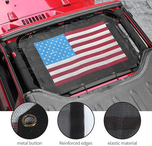 JeCar Mesh Sunshade 2 Door Durable Polyester Top Cover Provides UV Sun Protection for Jeep Wrangler JK & Unlimited 2007-2018 (Black and White American Flag) in Kuwait