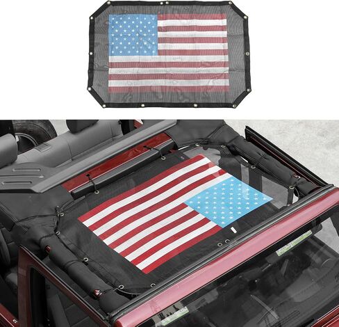 JeCar Mesh Sunshade 2 Door Durable Polyester Top Cover Provides UV Sun Protection for Jeep Wrangler JK & Unlimited 2007-2018 (Black and White American Flag) in Kuwait