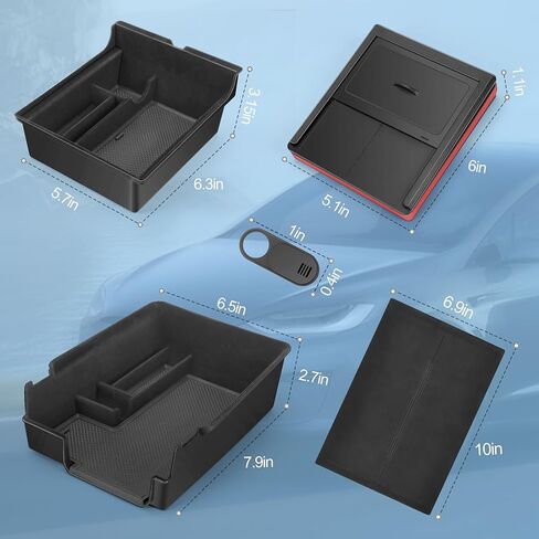 XINTUO (5 عبوات 3 قطع من صينية تنظيم وحدة التحكم المركزية المحدثة المتوافقة مع 2023 2022 2021 Tesla Model 3 Model Y Accessories مسند الذراع صندوق تخزين درج مخفي قطعة واحدة غطاء كاميرا ويب قطعة واحدة حامل مناديل in Kuwait