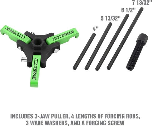مجموعة أدوات سحب الموازن التوافقي OEMTOOLS 25090، أداة سحب 3 فكية قابلة للتعديل تناسب معظم موديلات السيارات والشاحنات، برغي إجبار يناسب محرك مربع 3/8 بوصة، يتضمن 4 قضبان إجبار، 6 قطع in Kuwait