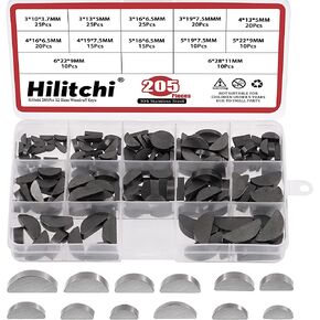 Hilitchi 150Pcs 15 Sizes Carbon Steel Woodruff Keys Half Moon Assortment Kit, Semicircle Bond Key Hardware Metric Assortment Kit, Woodruff Key-Crankshaft for Fasteners Mechanical Industry
