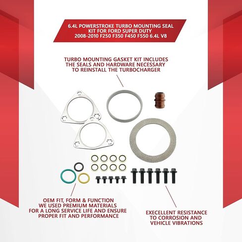 Motiv8 6.4L Powerstroke Turbo Mounting Seal Kit لفورد سوبر ديوتي 2008 2009 2010 F250 F350 F450 F550 6.4L V8 | طقم تثبيت إعادة بناء الشاحن التوربيني | يستبدل 8C3Z9T514C SW8C3Z9T514C 1876540C92 in Kuwait