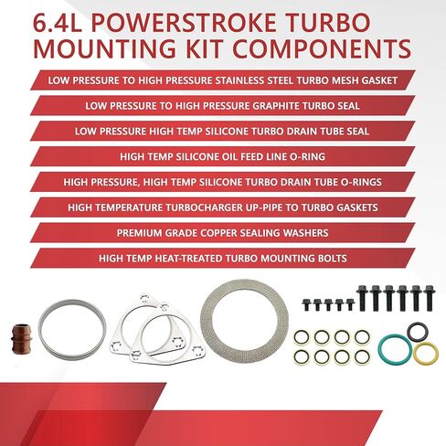 Motiv8 6.4L Powerstroke Turbo Mounting Seal Kit لفورد سوبر ديوتي 2008 2009 2010 F250 F350 F450 F550 6.4L V8 | طقم تثبيت إعادة بناء الشاحن التوربيني | يستبدل 8C3Z9T514C SW8C3Z9T514C 1876540C92 in Kuwait