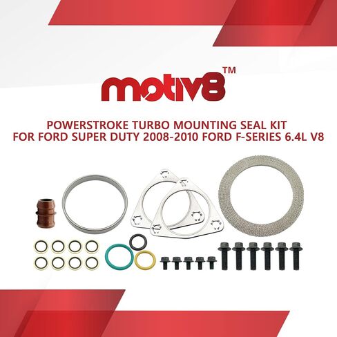 Motiv8 6.4L Powerstroke Turbo Mounting Seal Kit لفورد سوبر ديوتي 2008 2009 2010 F250 F350 F450 F550 6.4L V8 | طقم تثبيت إعادة بناء الشاحن التوربيني | يستبدل 8C3Z9T514C SW8C3Z9T514C 1876540C92 in Kuwait