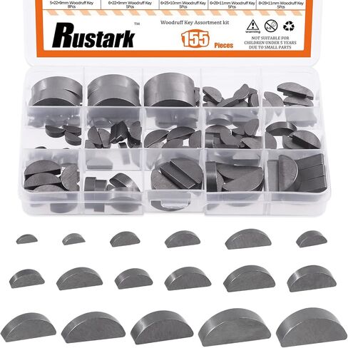 155Pcs 17 Sizes Woodruff Key Stock Assortment Kit Half Moon Semicircle Bond Key Flywheel Key Metric Hardware for Mechanical Industry Use in Kuwait