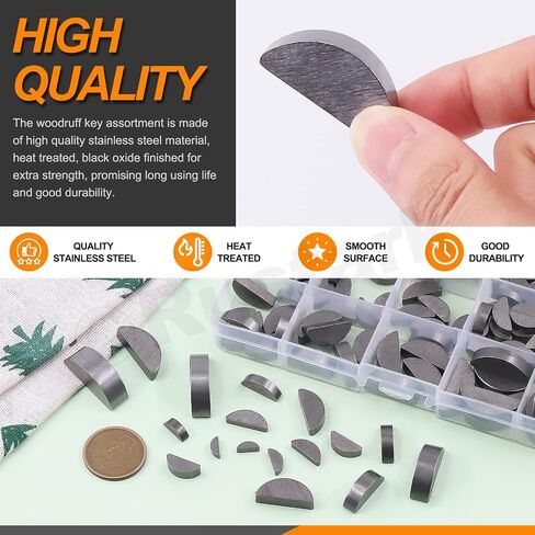 155Pcs 17 Sizes Woodruff Key Stock Assortment Kit Half Moon Semicircle Bond Key Flywheel Key Metric Hardware for Mechanical Industry Use in Kuwait