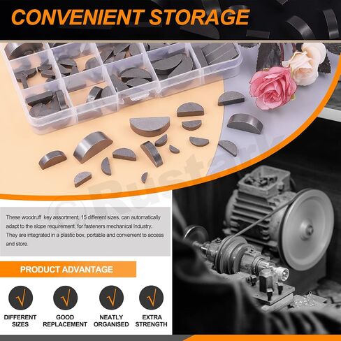 155Pcs 17 Sizes Woodruff Key Stock Assortment Kit Half Moon Semicircle Bond Key Flywheel Key Metric Hardware for Mechanical Industry Use in Kuwait