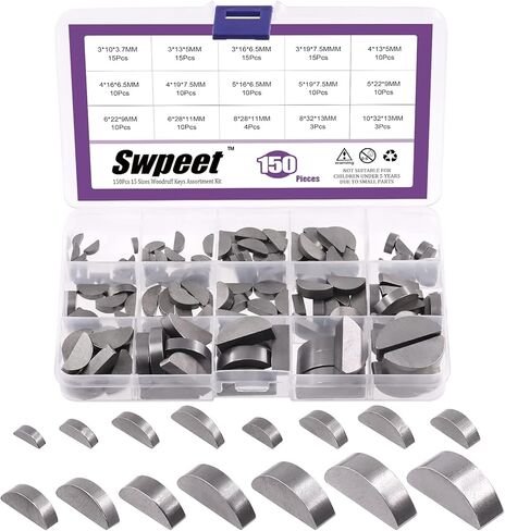 Swpeet 150 قطعة 15 مقاس 3 مم 4 مم 5 مم 6 مم 8 مم 10 مم مفاتيح الخشب نصف القمر نصف دائرة بوند مفتاح الأجهزة مجموعة متنوعة مترية للصناعة الميكانيكية السحابات in Kuwait