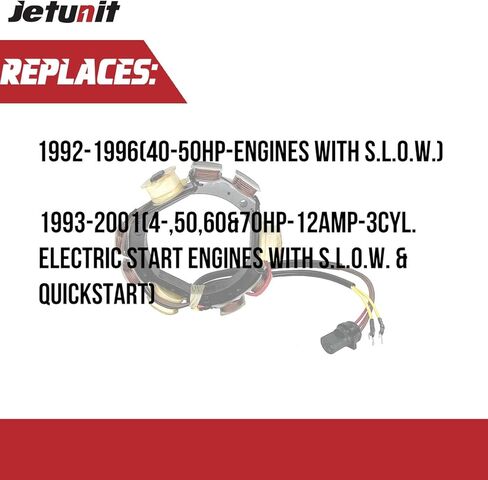 الجزء الثابت من JETUNIT لـ Johnson Evinrude 173-4560 0584560 0763763 خارجي 35 JET,40,50,60,65,70 HP 1992-2005 12-Amp 2/3-Cylinder 2-Stroke in Kuwait