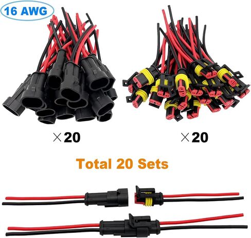 Twippo 16 AWG Waterproof Wire Connectors Automotive Electrical Connectors Quick Disconnect Wire Connectors 1/2/3/4 Pin with 16 Gauge Wire (26 Kits) in Saudi Arabia