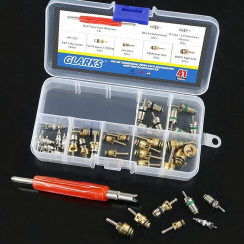 Glarks 148Pcs Tire Valve Car Air Conditioner Valve Core Kit, Tyre Air Valve Cap Tire Valve Core Tire Valve Stem Air Conditioning Valve Core with Dual Head Valve Core Remover Tool 6 in1 Tire Repair Set in Kuwait