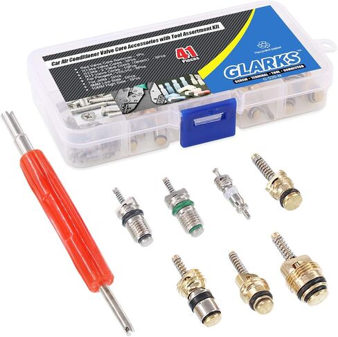 Glarks 148Pcs Tire Valve Car Air Conditioner Valve Core Kit, Tyre Air Valve Cap Tire Valve Core Tire Valve Stem Air Conditioning Valve Core with Dual Head Valve Core Remover Tool 6 in1 Tire Repair Set in Kuwait