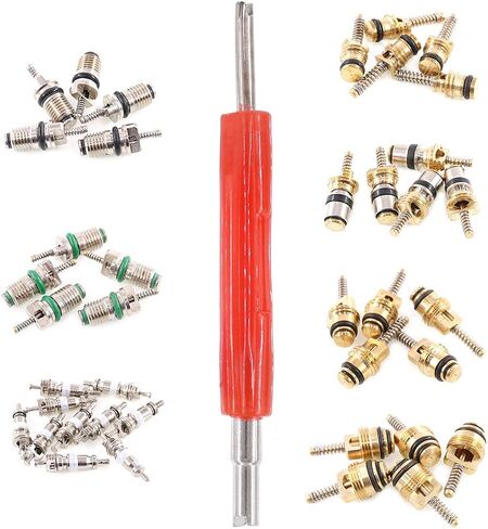 Glarks 148Pcs Tire Valve Car Air Conditioner Valve Core Kit, Tyre Air Valve Cap Tire Valve Core Tire Valve Stem Air Conditioning Valve Core with Dual Head Valve Core Remover Tool 6 in1 Tire Repair Set in Kuwait