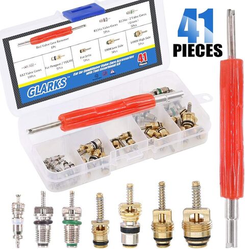Glarks 148Pcs Tire Valve Car Air Conditioner Valve Core Kit, Tyre Air Valve Cap Tire Valve Core Tire Valve Stem Air Conditioning Valve Core with Dual Head Valve Core Remover Tool 6 in1 Tire Repair Set in Kuwait