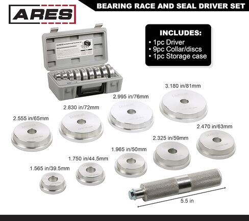 ARES 12102 – Bearing Race and Seal Driver Set – 9 Driving Discs with Included Driving Handle – Universal Kit Allows for Easy Race and Seal Installation - Storage Case Included in Saudi Arabia