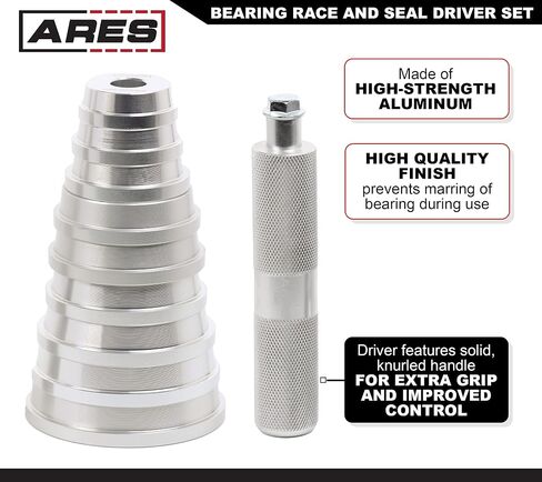 ARES 12102 – Bearing Race and Seal Driver Set – 9 Driving Discs with Included Driving Handle – Universal Kit Allows for Easy Race and Seal Installation - Storage Case Included in Saudi Arabia
