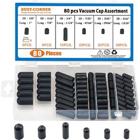 BUSY-CORNER 80 قطعة من أغطية الفراغ، مطاط، معرف قطارة من 5/32 بوصة إلى 3/8 بوصة، مجموعة أغطية خرطوم للمكربن، مشعب (أسود) in Kuwait