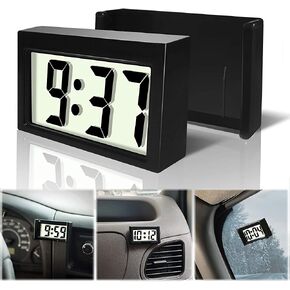 Betus Car Dashboard Digital Clock - Vehicle Adhesive Clock with Jumbo LCD Time & Day Display - Mini Automotive Stick On Watch for Car Truck Dashboard & Air Vent(Black)
