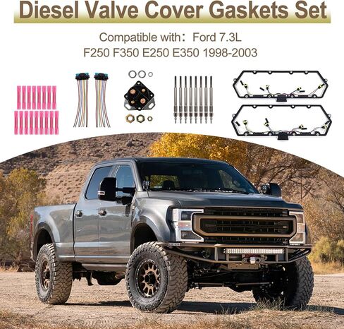 مجموعة حشوات غطاء صمام الديزل LoftMarte F81Z-6584-AA متوافقة مع Ford 7.3L F250 F350 E250 E350 1998 1999 2000 2001 2002 2003 مقابس توهج Powerstroke، حزام الحشيات، مجموعة التتابع in Kuwait