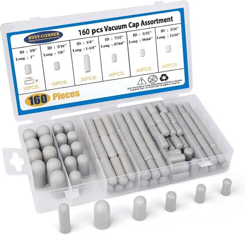 BUSY-CORNER 80 Pieces Vacuum Cap Assortment, Rubber, Dropper ID from 5/32" to 3/8" Sizes, Hose Caps Kit for Carburetor, Manifold (Black) in Saudi Arabia