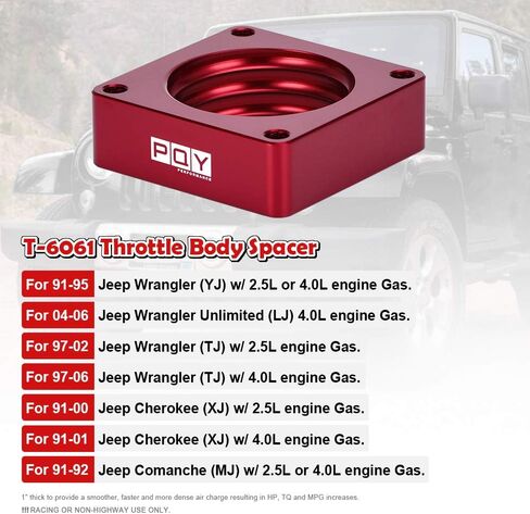 فاصل جسم الخانق PQY متوافق مع 91-06 Jeep Wrangler TJ YJ LJ Cherokee XJ 2.5L/4.0L محرك غاز MJ مع حشية 1 بوصة مشعب رفع كارب أسود in Kuwait