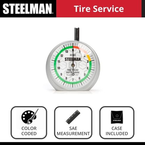Steelman Color Coded Tread Depth Gauge, Quickly Identifies Amount of Tread on Tires, Reads in MM and 32nds in Saudi Arabia