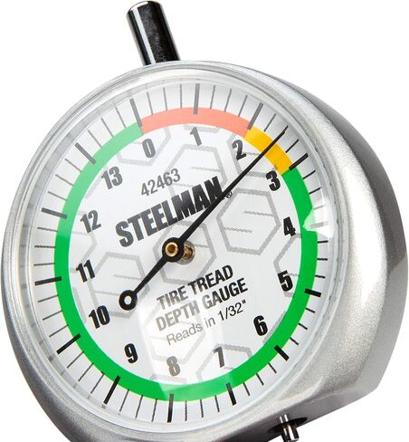 Steelman Color Coded Tread Depth Gauge, Quickly Identifies Amount of Tread on Tires, Reads in MM and 32nds in Saudi Arabia