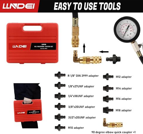 مجموعة قياس ضغط الزيت من LLNDEI، مجموعة اختبار ضغط زيت المحرك 0-140 رطل لكل بوصة مربعة لقياس ضغط الزيت الميكانيكي ATVs والشاحنات والسيارات (11 تركيبًا) in Kuwait