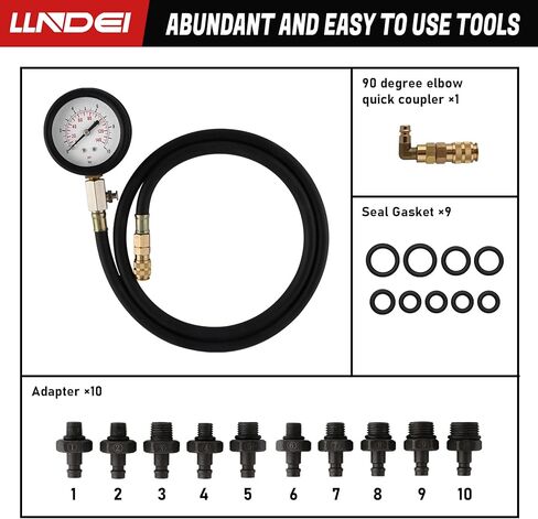 مجموعة قياس ضغط الزيت من LLNDEI، مجموعة اختبار ضغط زيت المحرك 0-140 رطل لكل بوصة مربعة لقياس ضغط الزيت الميكانيكي ATVs والشاحنات والسيارات (11 تركيبًا) in Kuwait