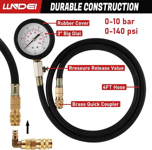 مجموعة قياس ضغط الزيت من LLNDEI، مجموعة اختبار ضغط زيت المحرك 0-140 رطل لكل بوصة مربعة لقياس ضغط الزيت الميكانيكي ATVs والشاحنات والسيارات (11 تركيبًا) in Kuwait