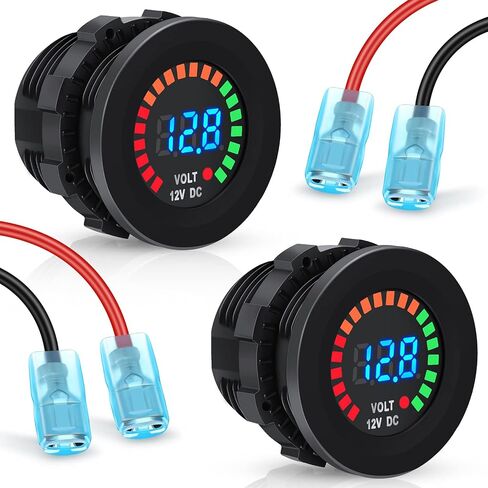 قطعتين من Frienda DC 12 فولت مقاوم للماء LED عرض الجهد الرقمي قياس لوحة دائرية للفولتميتر للسيارات مع أطراف بطارية فولتميتر مقاومة للماء R مع ضوء أزرق لقارب قارب سيارة بحرية دراجة نارية in Kuwait