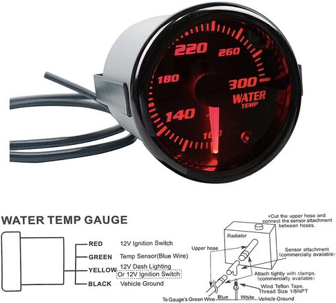 52mm Water Temp Gauge 7 Color Tinted 2"-1/16" Temperature Meter 100-300℉ Fahrenheit Includes Electronic Thread 1/8 NPT Sensor in Saudi Arabia