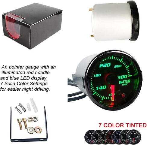 52mm Water Temp Gauge 7 Color Tinted 2"-1/16" Temperature Meter 100-300℉ Fahrenheit Includes Electronic Thread 1/8 NPT Sensor in Saudi Arabia