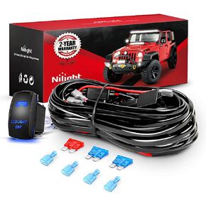 Nilight 10011W 16AWG Wiring Harness Kit-2 Leads LED Light Bar 12V On/Off 5 Pin Rocker Switch Power Relay Blade Fuse for Jeep Boat Trucks, 2 Years Warranty in Kuwait