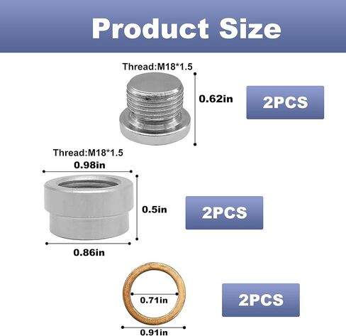 O2 Oxygen Sensor Mounting Bungs and Plugs Exhaust Weld in Bung M18 x 1.5 Thread Stepped Style Oxygen Sensor Fitting Bungs with Washers (2 Sets)… in Kuwait