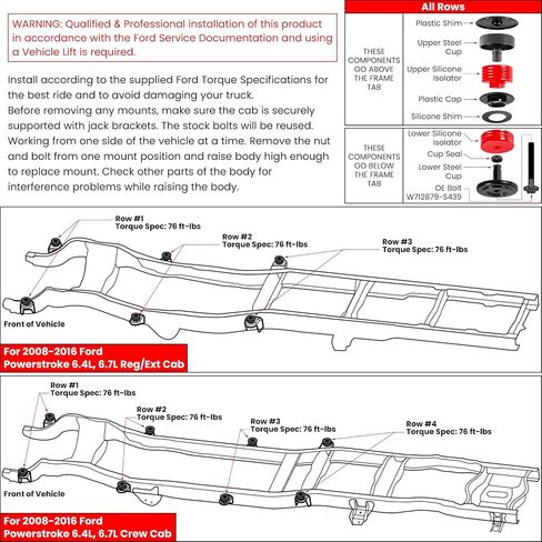 مجموعة تركيب هيكل السيارة من السيليكون لسيارة فورد F-250 F-350 2008-2016 كرو كاب 2008-2016، بطانات تثبيت الكابينة من السيليكون الفائق لتحسين الركوب، مكونات متينة تتفوق على حوامل او اي ام وبولي يوريثين in Kuwait