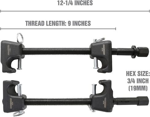 OEMTOOLS 25553 MacPherson Strut Spring Compressor, Heat-Treated Thread Rod Strut Compressors, Coil Spring Compressor w/ Forged Hooks, 9" Threaded Length , Black in Kuwait