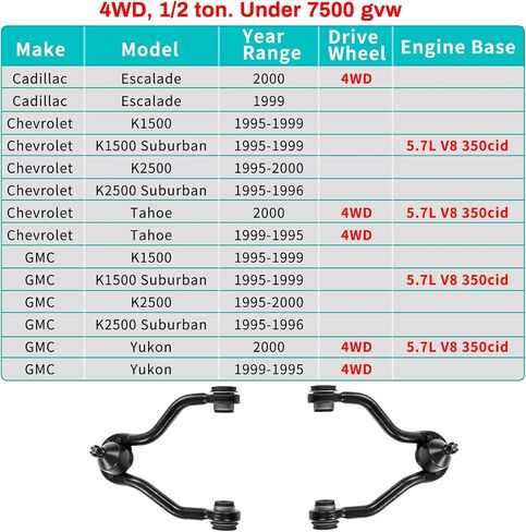 YITAMOTOR Front Suspension Kit Compatible with 1999-2000 Cadillac Escalade, 1995-2000 Chevy/GMC K1500 K2500, 1995-2000 Chevy Tahoe/GMC Yukon -4WD ONLY in Saudi Arabia