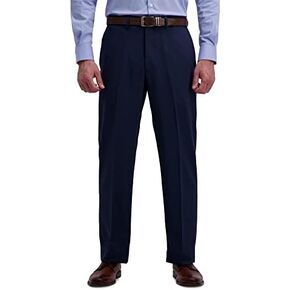 Haggar Men's Solid Gabardine Expandable Waistband Flat-Front Pant