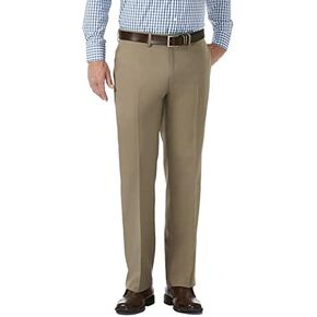 Haggar Men's Solid Gabardine Expandable Waistband Flat-Front Pant