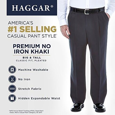 بنطلون رجالي ممتاز بدون كي كلاسيكي من Haggar قابل للتوسيع مع ثنيات من الأمام in Saudi Arabia