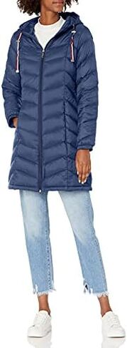 Tommy Hilfiger Women's Mid Length Chevron Quilted Packable Down Jacket in Kuwait