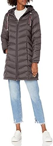 Tommy Hilfiger Women's Mid Length Chevron Quilted Packable Down Jacket in Kuwait