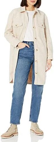 [BLANKNYC] Womens Womens Faux Wool Long Shirt Jacket with Pockets, Comfortable Coat, Stylish Windbreaker in Saudi Arabia