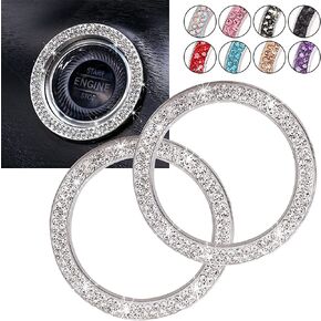ToBeQueen Car Bling Ring Crystal Car Stickers Rings Womens Car Decals,2Pcs Push Start Button Bling Ignition Ring Sticker,Bling Car Interior Accessory for women,Silver in Saudi Arabia