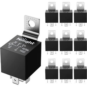 Nilight SPDT Relay Replacement 12V 5 Prong SPDT Auto Tilt Trim Relay (Pack of 10) 40/30 AMP Electrical Power Relay Switch 5 Pin Bosch Style Relay for Automotive Cars Marine Boats,2 Years Warranty